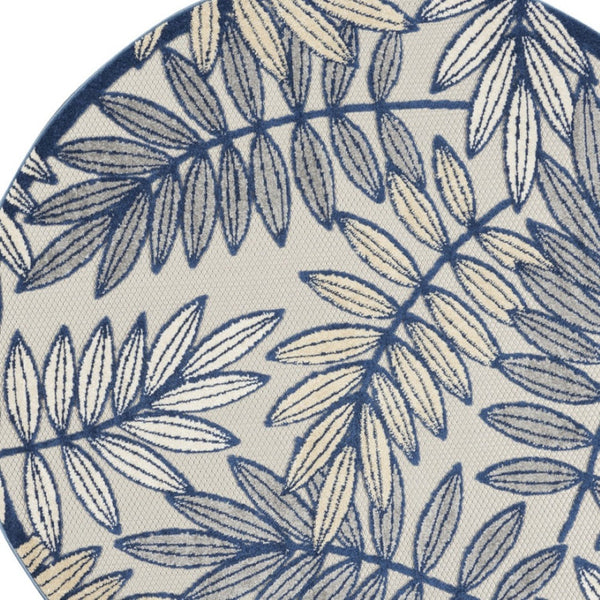 HomeRoots 5' Coastal-Inspired Navy Blue and Ivory Botanical Indoor Outdoor Area Rug for Versatile Spaces 5' Round 546653