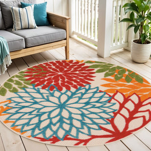 HomeRoots 5' Vibrant Floral Indoor Outdoor Area Rug - Durable, Stain-Resistant, Perfect for Any Space! 5' Round 546657