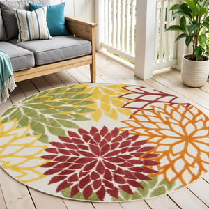 HomeRoots 5' Vibrant Floral Area Rug for Indoor & Outdoor Use – Durable, Stain-Resistant, Easy to Clean Design! 5' Round 546662