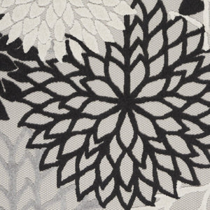 HomeRoots 5' X 8' Elegant Black and White Floral Area Rug – Durable, Water-Resistant for Indoor & Outdoor Use 546664