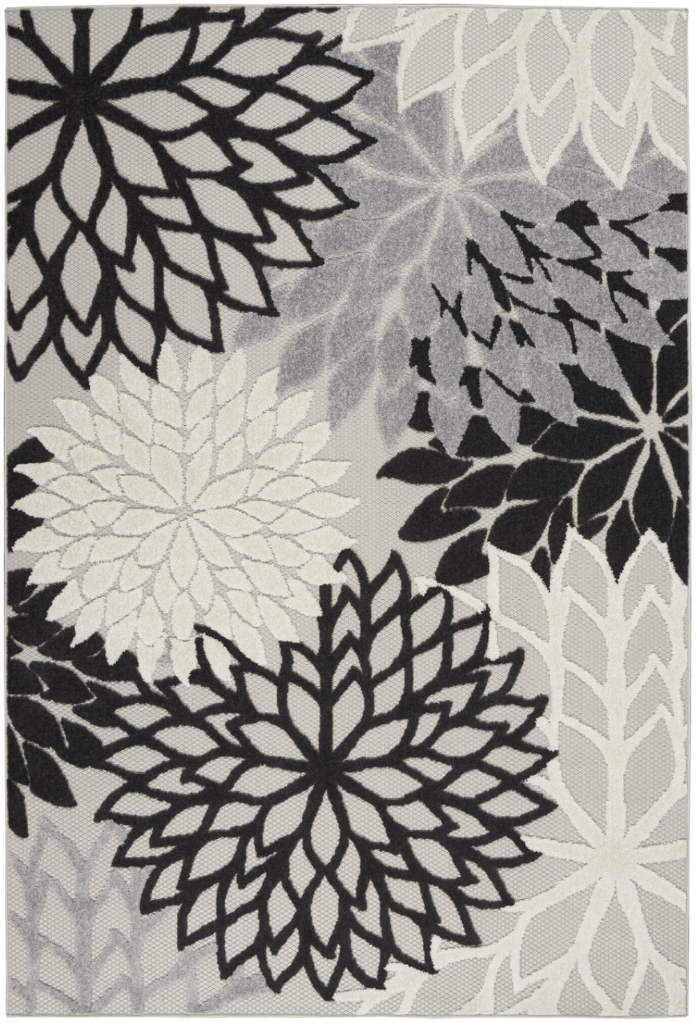 HomeRoots 5' X 8' Elegant Black and White Floral Area Rug – Durable, Water-Resistant for Indoor & Outdoor Use 546664