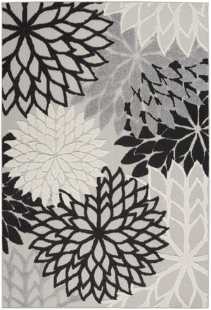 HomeRoots 5' X 8' Elegant Black and White Floral Area Rug – Durable, Water-Resistant for Indoor & Outdoor Use 546664