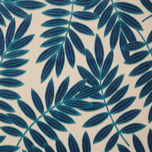 HomeRoots 5' Navy Blue & Ivory Palm Leaf Area Rug - Durable Indoor/Outdoor Flatwoven Design for Coastal Style 546665