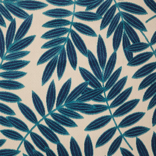 HomeRoots 5' Navy Blue & Ivory Palm Leaf Area Rug - Durable Indoor/Outdoor Flatwoven Design for Coastal Style 546665