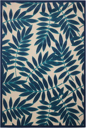 HomeRoots 5' Navy Blue & Ivory Palm Leaf Area Rug - Durable Indoor/Outdoor Flatwoven Design for Coastal Style 546665