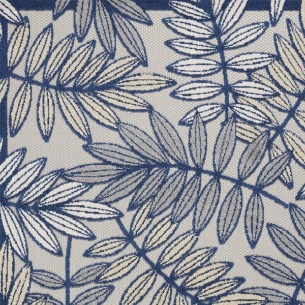 HomeRoots 5' Coastal-Inspired Navy Blue and Ivory Botanical Indoor Outdoor Area Rug for Versatile Spaces 5' X 8' 546668