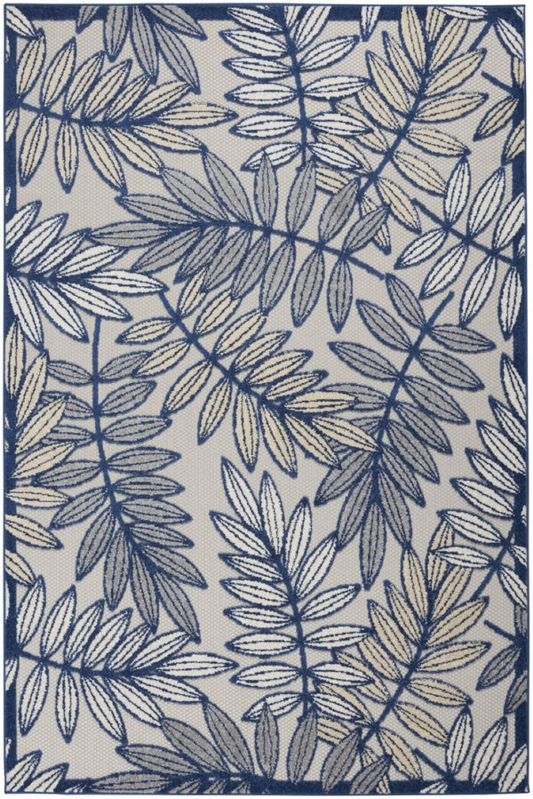 HomeRoots 5' Coastal-Inspired Navy Blue and Ivory Botanical Indoor Outdoor Area Rug for Versatile Spaces 5' X 8' 546668