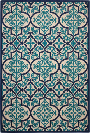 HomeRoots 5' Navy Blue and Ivory Trellis Area Rug - Timeless Indoor/Outdoor Style for High-Traffic Spaces 5' X 8' 546669