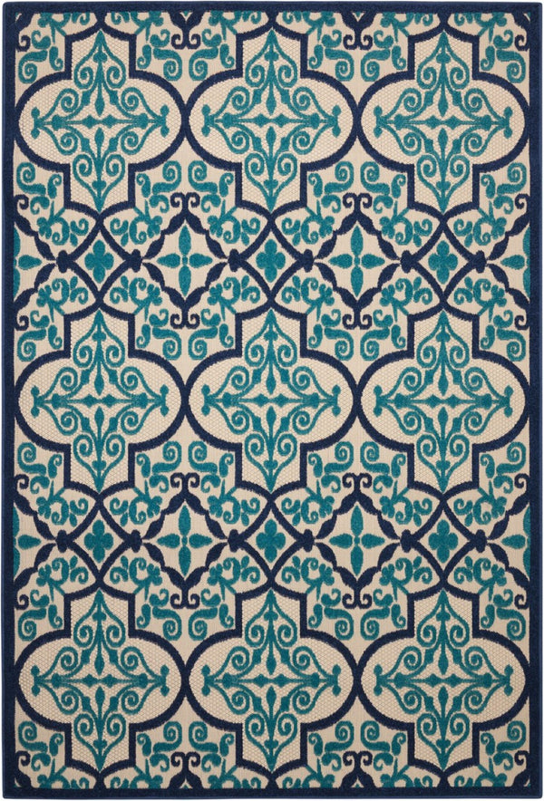 HomeRoots 5' Navy Blue and Ivory Trellis Area Rug - Timeless Indoor/Outdoor Style for High-Traffic Spaces 5' X 8' 546669
