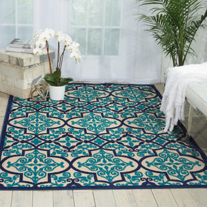 HomeRoots 5' Navy Blue and Ivory Trellis Area Rug - Timeless Indoor/Outdoor Style for High-Traffic Spaces 5' X 8' 546669