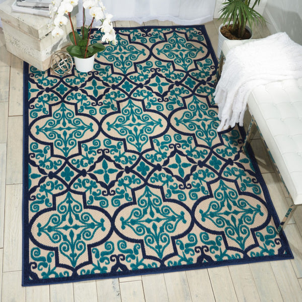 HomeRoots 5' Navy Blue and Ivory Trellis Area Rug - Timeless Indoor/Outdoor Style for High-Traffic Spaces 5' X 8' 546669