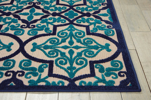 HomeRoots 5' Navy Blue and Ivory Trellis Area Rug - Timeless Indoor/Outdoor Style for High-Traffic Spaces 5' X 8' 546669
