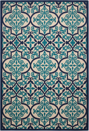 HomeRoots 5' Navy Blue and Ivory Trellis Area Rug - Timeless Indoor/Outdoor Style for High-Traffic Spaces 5' X 8' 546669