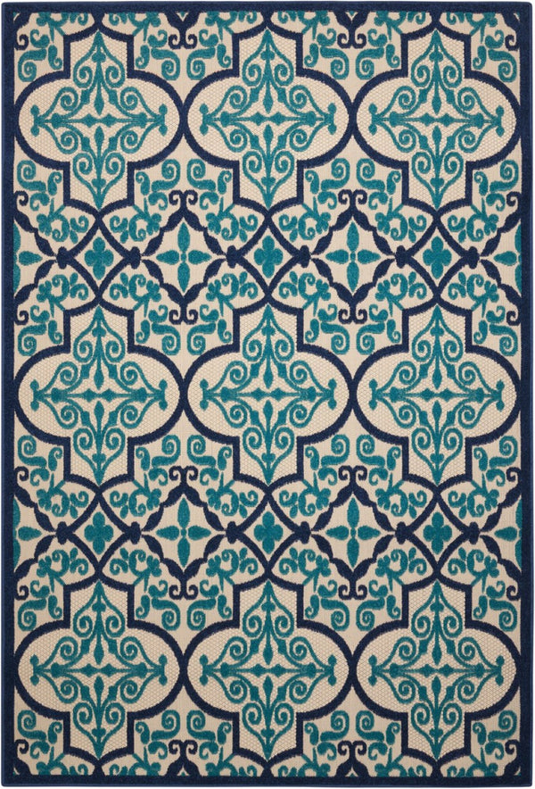 HomeRoots 5' Navy Blue and Ivory Trellis Area Rug - Timeless Indoor/Outdoor Style for High-Traffic Spaces 5' X 8' 546669