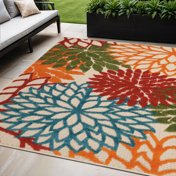 HomeRoots 5' Vibrant Floral Indoor Outdoor Area Rug - Durable, Stain-Resistant, Perfect for Any Space! 5' X 8' 546670