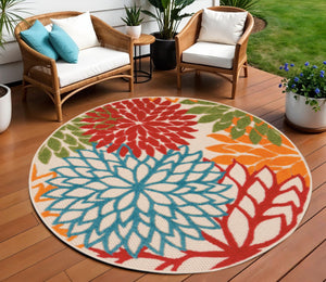HomeRoots 5' Vibrant Floral Indoor Outdoor Area Rug - Durable, Stain-Resistant, Perfect for Any Space! 8' Round 546671
