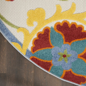 HomeRoots 8' Ivory, Green, Red & Yellow Round Floral Area Rug - Durable, Stylish, Indoor/Outdoor Essential! 546674
