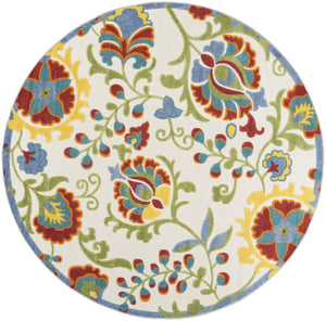 HomeRoots 8' Ivory, Green, Red & Yellow Round Floral Area Rug - Durable, Stylish, Indoor/Outdoor Essential! 546674
