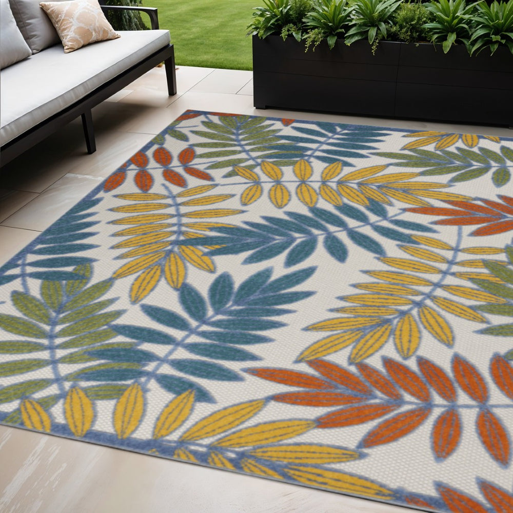 HomeRoots 5' Vibrant Botanical Leaves Area Rug - Indoor/Outdoor, Durable, Easy-Care, Multi-Color Charm! 546675