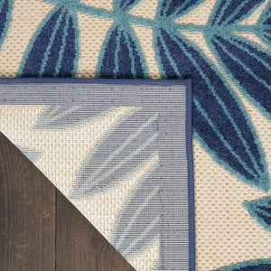 HomeRoots 5' Navy Blue and Beige Round Palm Leaf Rug - Durable Indoor Outdoor Area Rug for Coastal Charm 6' X 9' 546679
