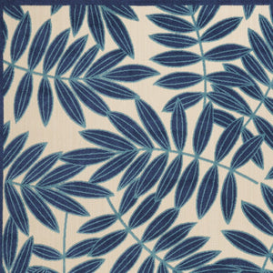 HomeRoots 5' Navy Blue and Beige Round Palm Leaf Rug - Durable Indoor Outdoor Area Rug for Coastal Charm 6' X 9' 546679