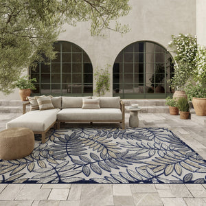 HomeRoots 5' Coastal-Inspired Navy Blue and Ivory Botanical Indoor Outdoor Area Rug for Versatile Spaces 6' X 9' 546680