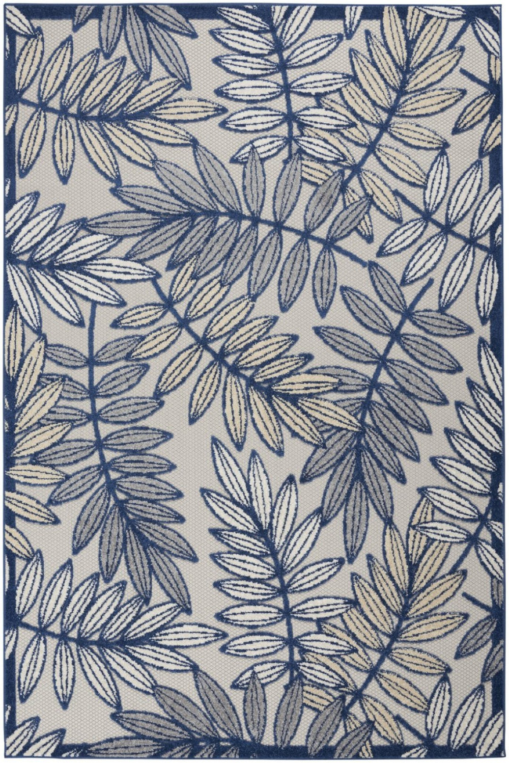 HomeRoots 5' Coastal-Inspired Navy Blue and Ivory Botanical Indoor Outdoor Area Rug for Versatile Spaces 6' X 9' 546680
