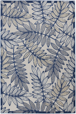 HomeRoots 5' Coastal-Inspired Navy Blue and Ivory Botanical Indoor Outdoor Area Rug for Versatile Spaces 6' X 9' 546680