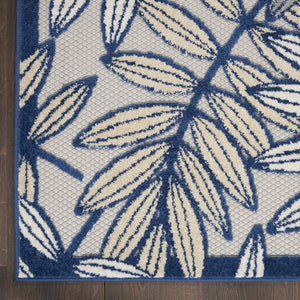 HomeRoots 5' Coastal-Inspired Navy Blue and Ivory Botanical Indoor Outdoor Area Rug for Versatile Spaces 6' X 9' 546680