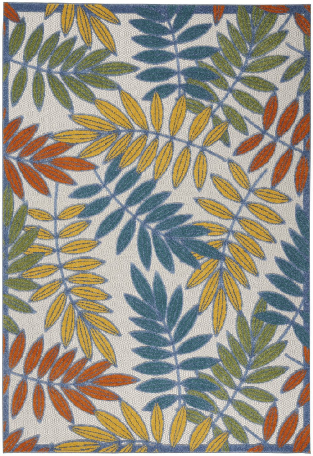 HomeRoots 6' Indoor Outdoor Area Rug - Vibrant Ivory Botanical Leaves in Blue, Orange, Green for Any Space 546683