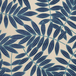 HomeRoots 5' Navy Blue and Beige Round Palm Leaf Rug - Durable Indoor Outdoor Area Rug for Coastal Charm 7' X 10' 546687