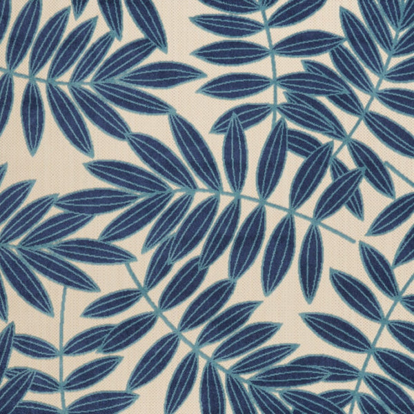 HomeRoots 5' Navy Blue and Beige Round Palm Leaf Rug - Durable Indoor Outdoor Area Rug for Coastal Charm 7' X 10' 546687
