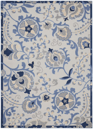 HomeRoots 7' X 10' Floral Area Rug – Elegant Blue Gray & Navy Design for Indoor/Outdoor Spaces, Durable & Easy Care 546688