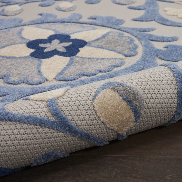 HomeRoots 7' X 10' Floral Area Rug – Elegant Blue Gray & Navy Design for Indoor/Outdoor Spaces, Durable & Easy Care 546688