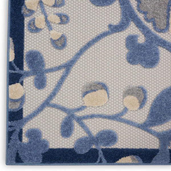 HomeRoots 7' X 10' Floral Area Rug – Elegant Blue Gray & Navy Design for Indoor/Outdoor Spaces, Durable & Easy Care 546688