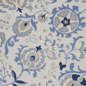 HomeRoots 7' X 10' Floral Area Rug – Elegant Blue Gray & Navy Design for Indoor/Outdoor Spaces, Durable & Easy Care 546688