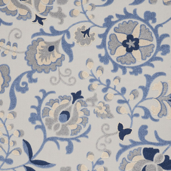 HomeRoots 7' X 10' Floral Area Rug – Elegant Blue Gray & Navy Design for Indoor/Outdoor Spaces, Durable & Easy Care 546688