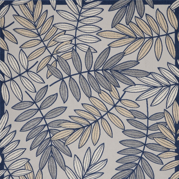 HomeRoots 5' Coastal-Inspired Navy Blue and Ivory Botanical Indoor Outdoor Area Rug for Versatile Spaces 7' X 10' 546689