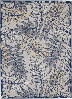 HomeRoots 5' Coastal-Inspired Navy Blue and Ivory Botanical Indoor Outdoor Area Rug for Versatile Spaces 7' X 10' 546689