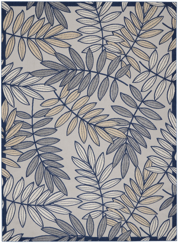 HomeRoots 5' Coastal-Inspired Navy Blue and Ivory Botanical Indoor Outdoor Area Rug for Versatile Spaces 7' X 10' 546689