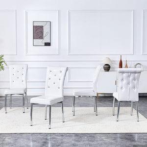 English Elm Set of 4 Glam Faux Leather Dining Chairs with Crystal Buckle and Gold Tone Legs White W3226P311054