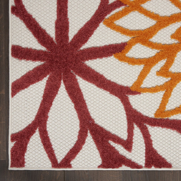 HomeRoots 7' Vibrant Red, Ivory, Yellow & Orange Floral Area Rug for Indoor/Outdoor Use – Durable & Stylish! 546692