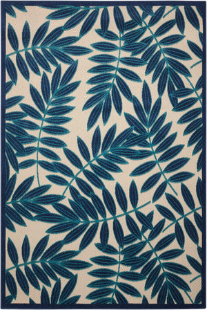 HomeRoots 8' Navy Blue and Ivory Palm Leaf Area Rug - Versatile Indoor/Outdoor Design for Modern Spaces 546694