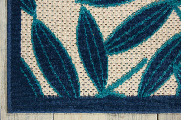 HomeRoots 8' Navy Blue and Ivory Palm Leaf Area Rug - Versatile Indoor/Outdoor Design for Modern Spaces 546694