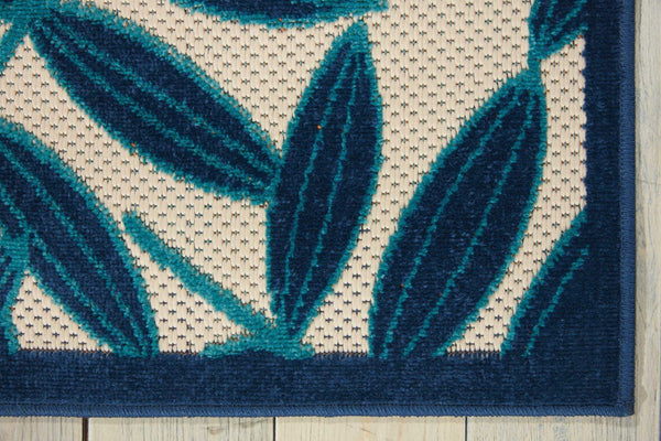 HomeRoots 8' Navy Blue and Ivory Palm Leaf Area Rug - Versatile Indoor/Outdoor Design for Modern Spaces 546694