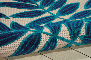 HomeRoots 8' Navy Blue and Ivory Palm Leaf Area Rug - Versatile Indoor/Outdoor Design for Modern Spaces 546694