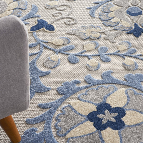 HomeRoots 8' X 11' Blue and Gray Floral Area Rug - Durable Indoor/Outdoor Design for High-Traffic Spaces 546695