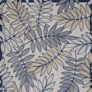 HomeRoots 5' Coastal-Inspired Navy Blue and Ivory Botanical Indoor Outdoor Area Rug for Versatile Spaces 8' X 11' 546696