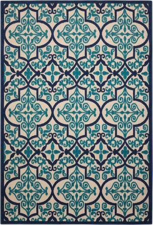 HomeRoots 5' Navy Blue and Ivory Trellis Area Rug - Timeless Indoor/Outdoor Style for High-Traffic Spaces 8' X 11' 546697