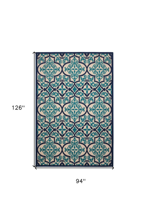 HomeRoots 5' Navy Blue and Ivory Trellis Area Rug - Timeless Indoor/Outdoor Style for High-Traffic Spaces 8' X 11' 546697
